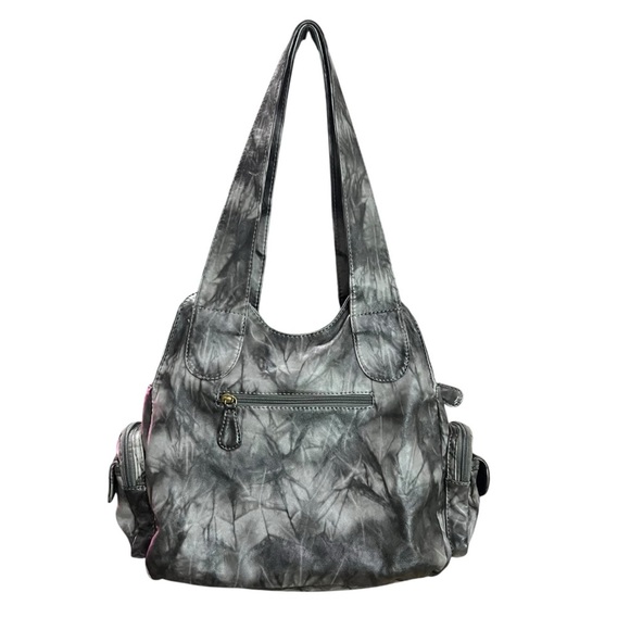 Stylish Gray Shoulder Bag with Gold Accents - Picture 2 of 9
